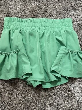#15 Women's Light Green Ruffle Hem Skort with Elastic Waist